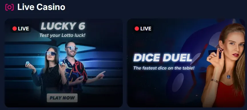 Casino en vivo de Lukkly: Lucky 6 y Dice Duel
