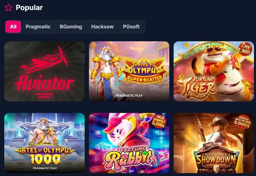 Juegos populares en Lukkly: Aviator, Gates of Olympus Super Scatter, Fortune Tiger, Gates of Olympus 1000, Fortune Rabbit y Showdown